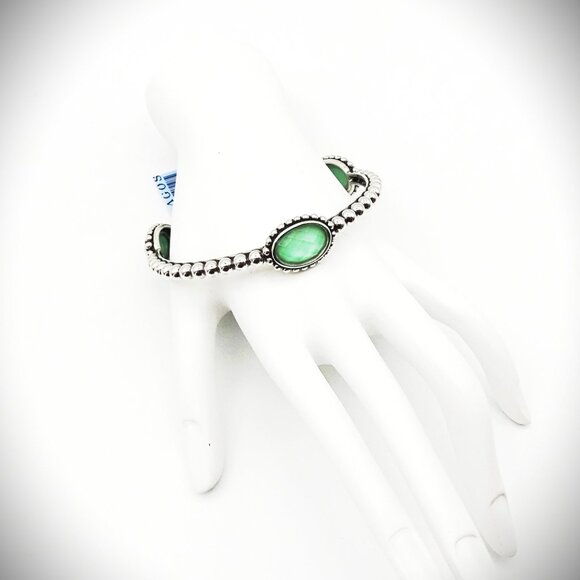LAGOS Maya Sterling Variscite Oval Doubles Bangle Bracelet Size M - Picture 6 of 11